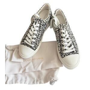 Stuart Weitzman‎ Women's Pearl Tweed Sneakers Black White Lace-Up Size 9 New